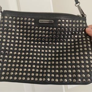 Rebecca Minkoff black round beaded silver appliqué . Purse